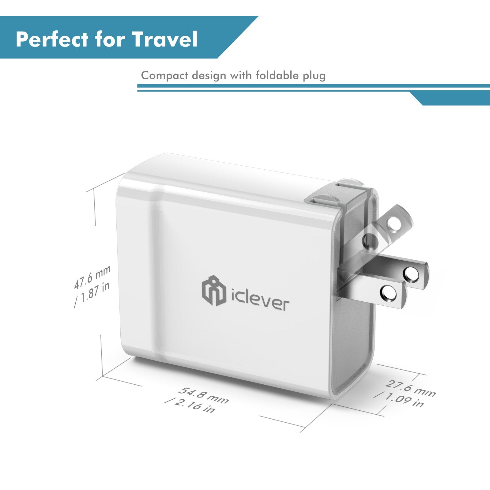 iClever 24W Dual USB Wall Charger with 2 SmartID Charging Port(5V/2.4A Each), Portable Travel Charger with 100-240V Input, Foldable Plug