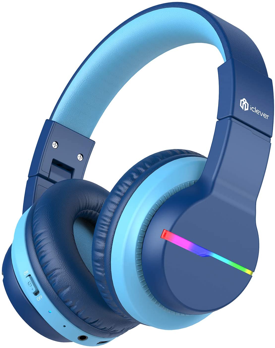 iClever BTH12 Wireless Kids Headphones, Colorful LED Lights Kids Headphones with 74/85/94dB Volume Limited Over Ear, 40H Playtime, Bluetooth 5.0, Built-in Mic for School/Tablet/PC/Airplane.