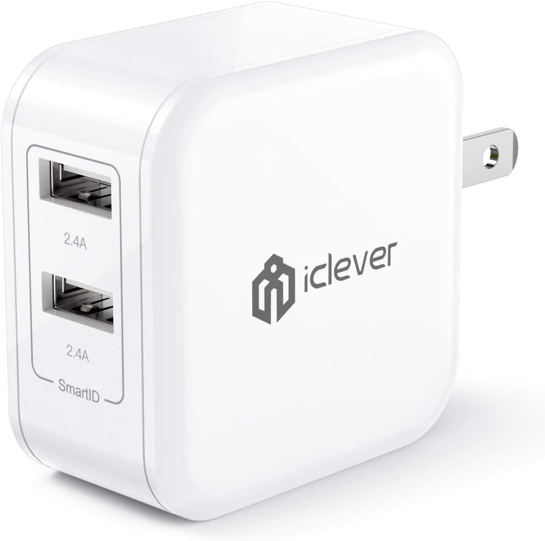 iClever BoostCube 2nd Generation 24W Dual USB Wall Charger with SmartID Technology, Foldable Plug, Travel Power Adapter for iPhone Xs/XS Max/XR/X/8 Plus/8/7 Plus/7/6S/6 Plus, iPad Pro Air/Mini and Other Tablet.