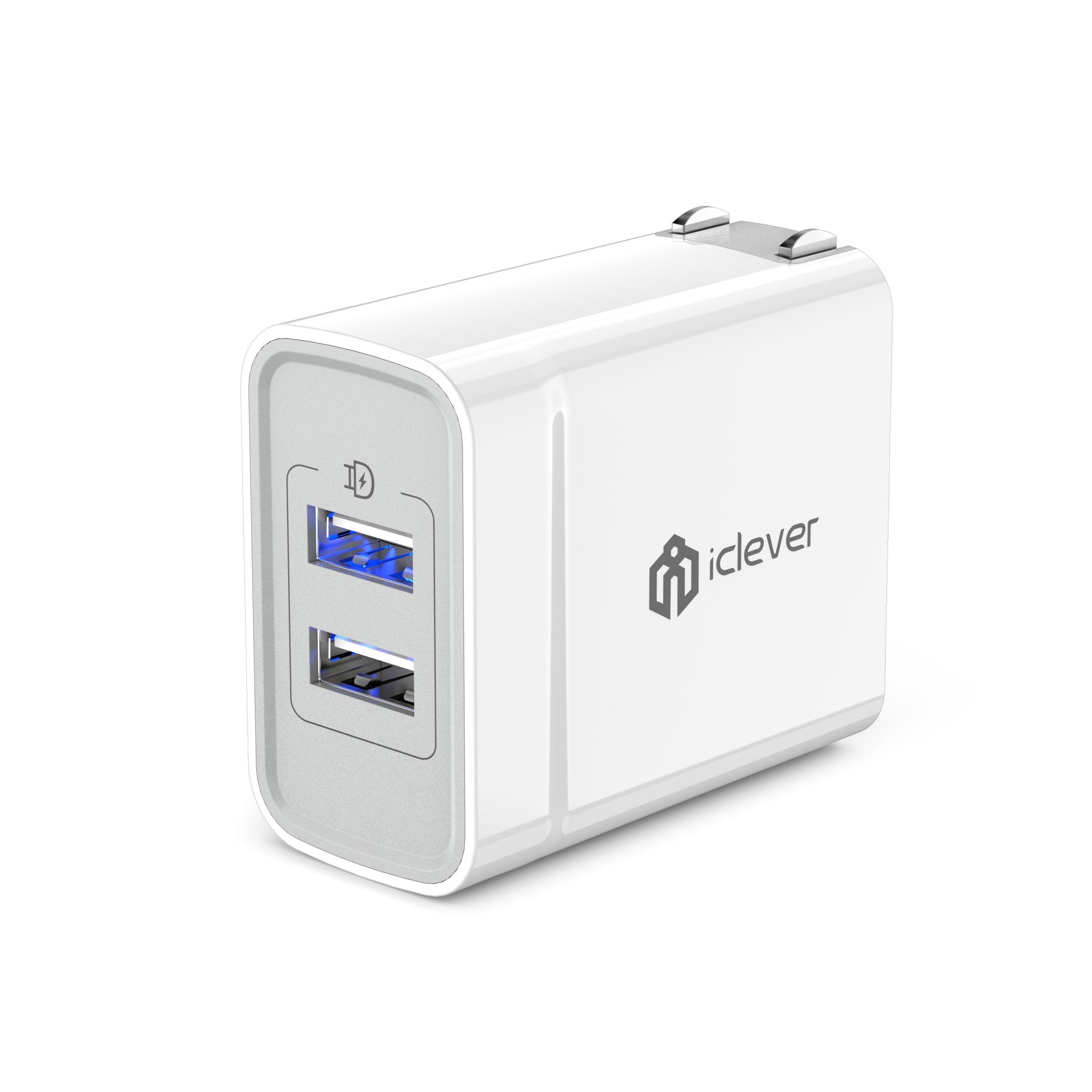 iClever 24W Dual USB Wall Charger with 2 SmartID Charging Port(5V/2.4A Each), Portable Travel Charger with 100-240V Input, Foldable Plug